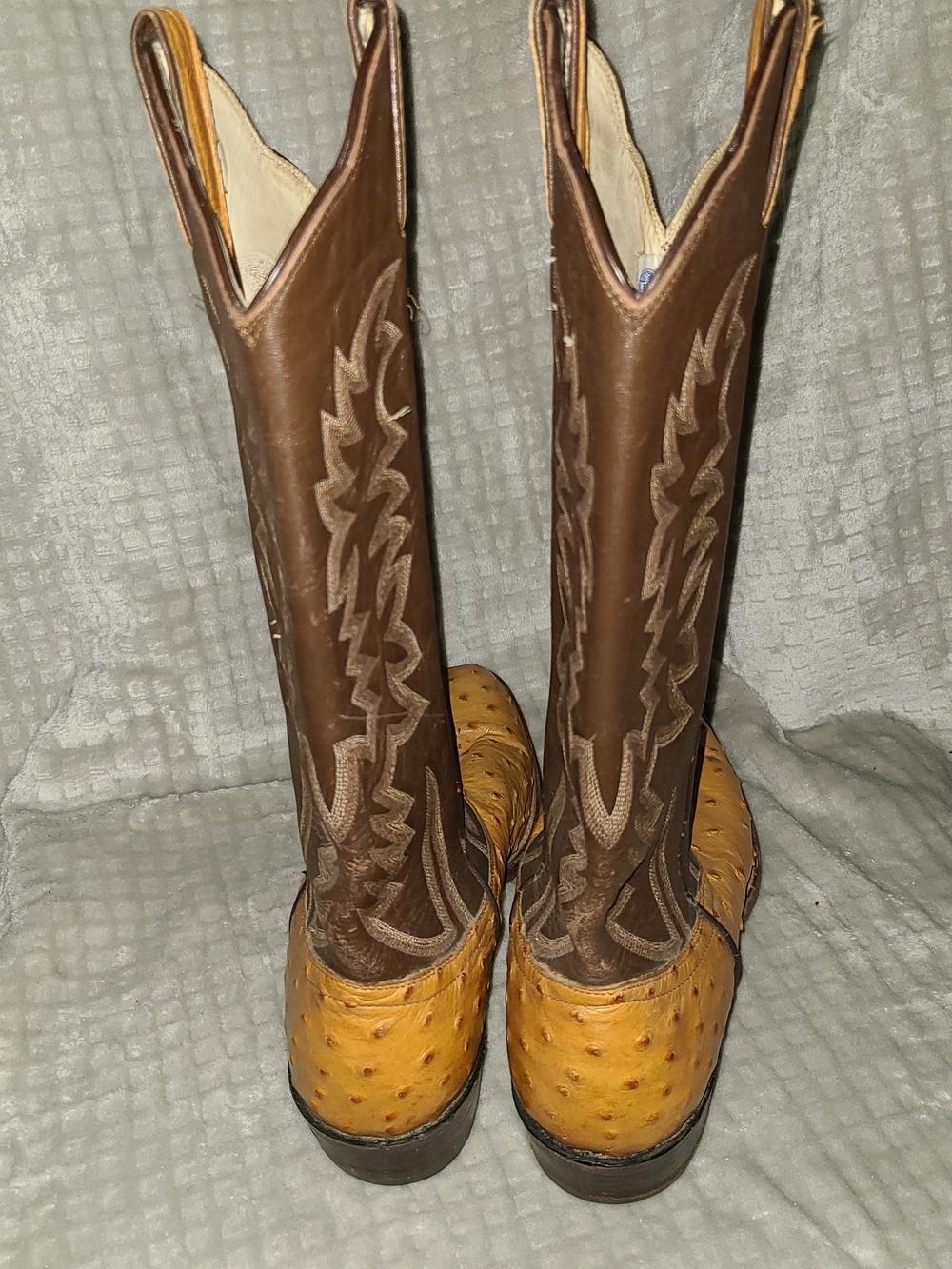 Classic Mens Bona Allen Two-Tone Ostrich Western Boots - Brown & Tan Size 8 1/2D - Picture 4 of 14